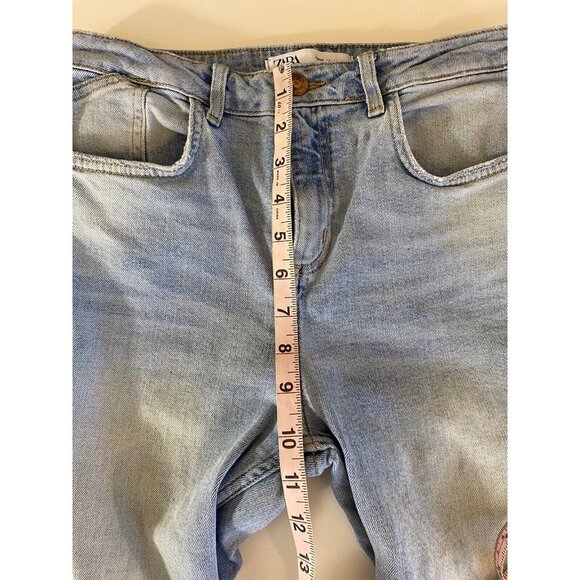 Zara Jeans Slim Olivia Straight Leg Raw Hem Distressed Light Wash Size 4 - Picture 6 of 10